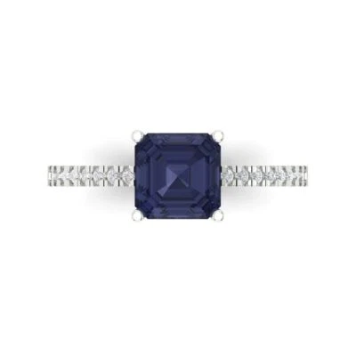 2.7Ct Cushion Cut Blue Sapphire Solid Gold Engagement Promise Statement Ring