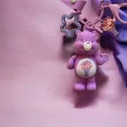 Care Bears / Cheer/ Purple Retro 80s Keyring with Charm and clip.