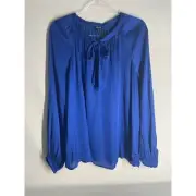 Torrid Satin Tie Front Peasant Blouse Surf the Wed Blue Plus Size 1X NEW