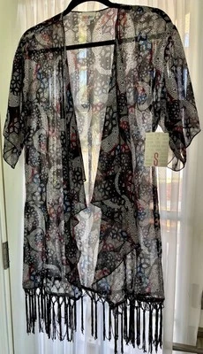 NWT Small Lula Roe Sheer Komono Fringed Coverup Shawl Vest