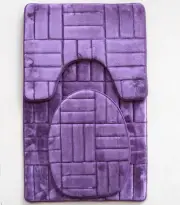 3 Piece Super Soft Microfiber Memory Foam Bath Mat Set Blocks Design (Purple)