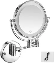 8" Wall Mounted Lighted Makeup Vanity Mirror, Touch Screen Stepless Dimming,LED Cosmetic Mirror, HD Shaving Mirror for Bathroom,3X,Silver