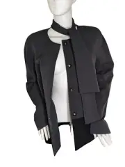 Preston & York Jacket Top Women's Size 6 Gray/Black Snap Front Neck Tie Nwt (16)