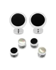 Cufflinks Inc Double Sided Onyx & Mother-of-Pearl Round Stud & Cufflink Set