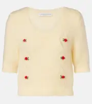 [Alessandra Rich] Alessandra Rich Embroidered mohair-blend sweater AU 12 yellow