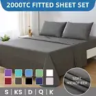 2000TC Hotel Quality Soft Bed Sheet Set Fitted Flat Pillowcase Double Queen King