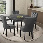 [OIKITURE] Dining Table and Chair Sets 110cm 5PCS Round Dining Table Set with Velvet Dining Chairs Grey