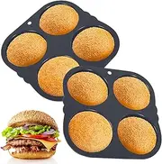 Abizarch 2Pcs Silicone Hamburger Bun Mold with 4 Cavities,Non-stick Hamburger Bun Pan Flexible Hamburger Bread Mold,Easy to Release Burger Bun Maker Machine Washable for Kichen Baking