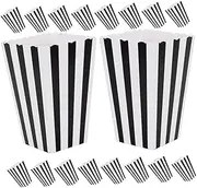 [SHOWERORO] 32pcs Popcorn Boxes for Parties Striped Paper Popcorn Containers Reusable Snack Buckets Nights Picnics and Events Fun DIY Labels for Special Occasions