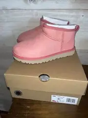 NIB UGG CLASSIC ULTRA MINI WOMEN BOOTS SUEDE - Pink Blossom - US size 11