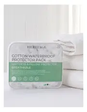 [Heritage] Washable Cotton Waterproof Mattress and Pillow Protector Pack in White