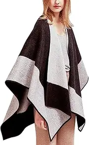 [YUONNY] Women Shawl Wrap Scarf Reversible, 100% Wool Poncho Cape, Winter Warm Open Front Cardigan Oversized Blanket Cape