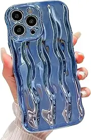 [HYUEKOKO] Water Ripple Pattern Case for iPhone 14 Pro Max Soft TPU Shockproof Camera Protective Back Cover for Women Girl Curly Wave Frame Phone Case for iPhone 14 Pro Max 6.7 Inch Light Blue