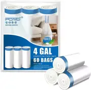 Small Drawstring Trash Bags - 4 Gallon Plastic Garbage Bags White Unscented Can