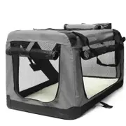 Foldable Pet Carrier Soft Dog Crate Portable Cage Car Travel Bag Kennel Outdoor [Colour: Grey] [Size: L]