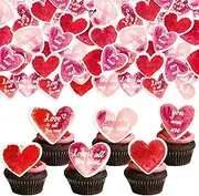 Ephlyn 48Pcs Edible Love Heart Cupcake Toppers Sweet Love Heart Be Mine Cake Decorations Edible Happy Valentine's Day Cupcake Picks for Valentine's Day Theme Birthday Party Supplies