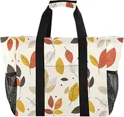 [sanluoli] Storage Bags Foldable Beach Tote Water Resistant Canvas Laundry Bag Tote, Retro Leaves Beige Cartoon, 1 size
