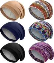6 Pcs Satin Lined Bonnet Sleep Cap for Women Men African Silk Soft Beanie Hai...