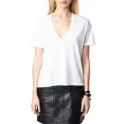 Zadig & Voltaire Marta Wings Strass Embellished V-Neck T-Shirt in White at Nordstrom, Size Medium