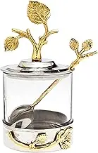 Godinger Leaf Jam/Honey Jar with Spoon, Silver/Brass