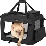 Feandrea 60 cm Collapsible Soft Dog Crate, Portable Travel Dog Crate for Indoor and Outdoor Use, Dog Carrier Kennel with Safety Zippers, for Living Room, Car, Travelling, Camping, Black PDC60H