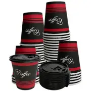 10oz Design Coffee Cups and Black Flat Lids Hot Cold Drinks Disposable 1000pcs