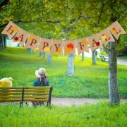 Thanksgiving Day Banner Happy Fall Linen Decor Bunting Flags