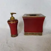 Sorrento Elegant Tissue Box Cover & Soap / Lotion Dispenser Mahogany & Gold MCM