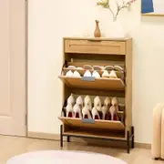 Rattan Shoe Cabinet Shoe Organizer with 2 Flip Drawers & 1 Slide Drawer