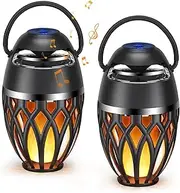 MOFOKEAY 2 Pack Outdoor Bluetooth Speakers,Wireless Speaker with LED Flame Speaker BT 5.0,Waterproof Torch Lantern for Patio Pool Party,Gifts for Women Men