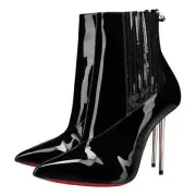Christian Louboutin Epic Boot 100 Black Patent Stiletto Heel Ankle Bootie 39