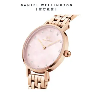 Daniel Wellington 手錶 Petite Melrose Lumine 28mm 星辰貝母盤珠寶式錶鏈-粉錶盤-玫瑰金框(DW00100617)