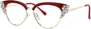 Vooglam Cat Eye Blue Light Blocking Glasses for Women with Crystal, Red Stylish Eyeglasse Anti UV Blue Light Eyestrain Portia, Red/Crystal, Large
