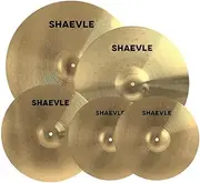 SHAEVLE Cymbal Pack Alloy Cymbals Drum Cymbal Set 14"/16"/18"/20" 5 Pieces Cymbals for Drum Set, Golden
