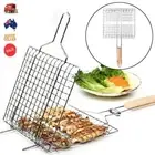 42X34x5CM BBQ Meat Basket/Fish Clamp Wire Grill Mesh wood part Handle Rectangle