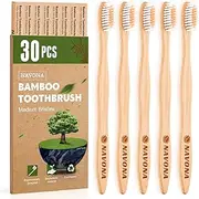 30PCS Biodegradable Bamboo Toothbrushes, BPA Free Soft Bristles Toothbrushes, Eco-Friendly Compostable Natural Wooden Toothbrushes Bulk, Box of Two Bulk Toothbrushes, Reusable Travel Toothbrush