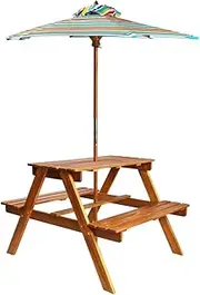 Kids Picnic Table with Parasol 79x90x60 cm Solid Acacia Wood,Kids Picnic Table with Removable Parasol Solid Acacia Wood Sturdy & Durable Outdoor Table