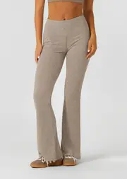 [Lorna Jane] Mindful Rib Full Length Flared Leggings in Neutrals, Size - Medium M Bone Marl