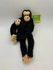 K&M Wild Republic Chimpanzee Baby Hanging Monkey 17" Black Plush Ayoka Dakarai