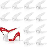 12 Pack Shoe Slots Organizer, 4 Levels Adjustable Shoe Stacker Space Savers 50%, Upgrade Double Deck Shoe Rack Holder for Closet Organization, Shoe Slot Organizer (White)