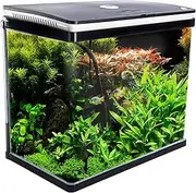 [Dynamic Power] 52L Curved Glass Aquarium Fish Tank with 7W RGB LED Light, 8W 500L/H Filter Pump, Hinged Hood & Complete Filtration System, Freshwater & Saltwater Compatible