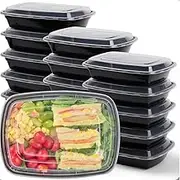 15 Pack Takeaway Container, Food Storage Containers, Take Away Containers,28 oz Bento Boxes Lunch Containers with Lids, Stackable, Microwave, Dishwasher, Freezer Safe, Black
