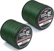NUZAMAS Set of two PE Braided fishing lines, total 600m/656yds, Green, 4 Strands Weaves, For Lure, Fly, Casting, Bait FIshing, Size 8.0 (40.2kg/88.62lbs), Rock, Boat, Beach, Freshwater, Saltwater Fishing Lines