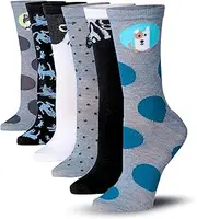 Tipi Toe Women's 6-Pairs Lightweight Colorful Funky Patterned Crew Dress Socks