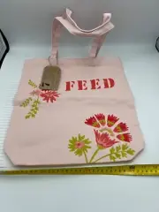 CLARINS x Feed Bag Canvas Tote PINK & RED 14"x15" Handbag Shopper Feed 7 NEW
