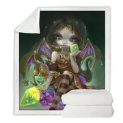 Fantasy Dragon and Fairy Dice Dragonling Princess Throw Blanket