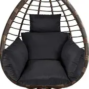 Egg Swing Cushion, Egg Chair Cushion Replacement, Thick Soft Polyester Swing with Headrest & Handrail, Outdoor Patio Deck Chair Pad (Black)