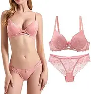 [Swbreety] Women's Push Up Bra and Panty Set Sexy Lace Lingerie Set Underwire Padded Bra Underwear Set