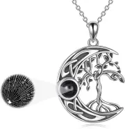 Tree of Life Necklace Sterling Silver I Love You 100 Languages Moonstone Pendant