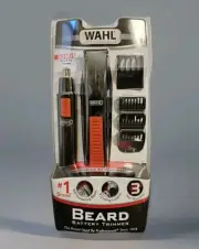 Wahl Beard Battery Trimmer/Bonus Nose & Ear Trimmer. 5 Position,Stubble,Med.Full